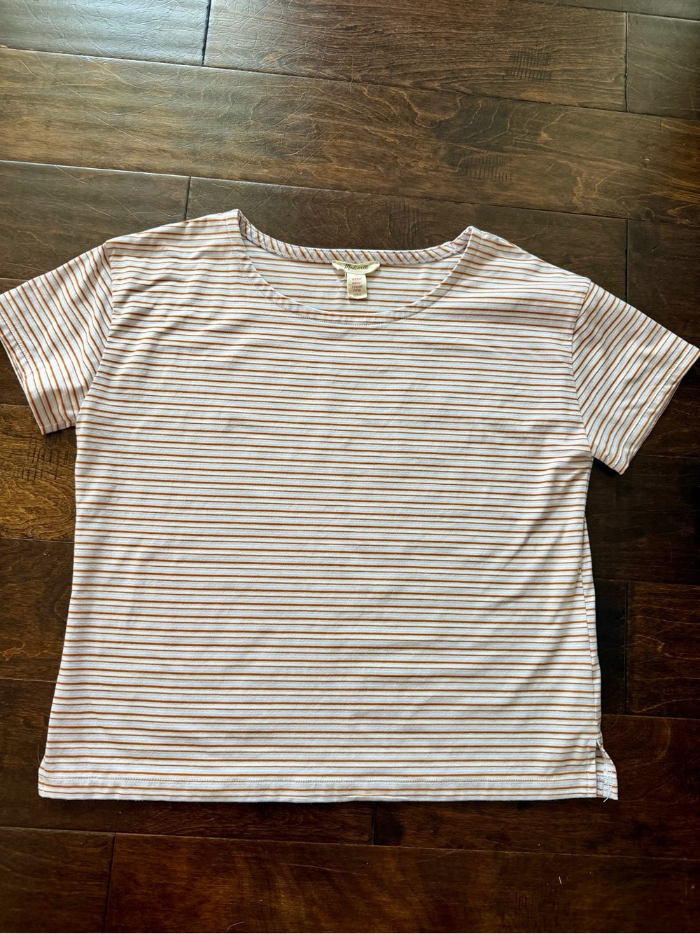 Madewell White Tee with Tan Stripes - Short Sleeve